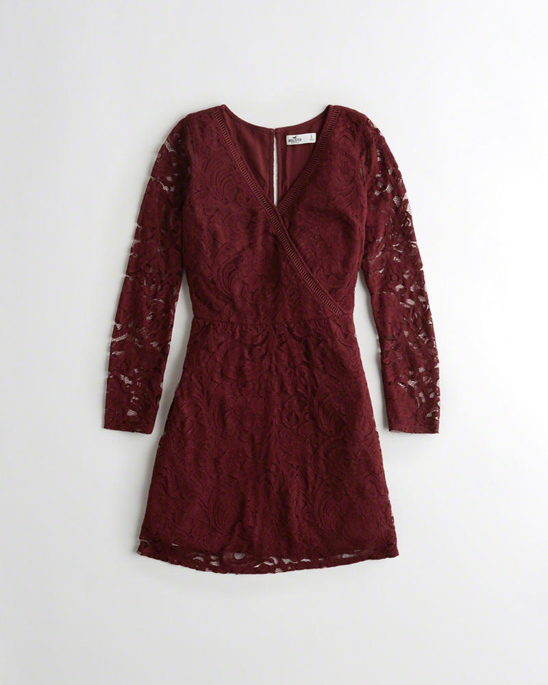 Vestiti Hollister Donna Wrap-Front Lace Bordeaux Italia (562VEGKY)